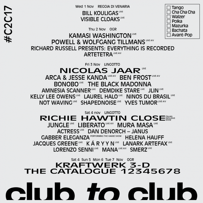 Dan Denorch (Janus), Helena Hauff, Lanark Artefax, Lorenzo Senni, Ninos Du Brasil, Not Waving e Richard Russell si aggiungono alla lineup di #C2C17.